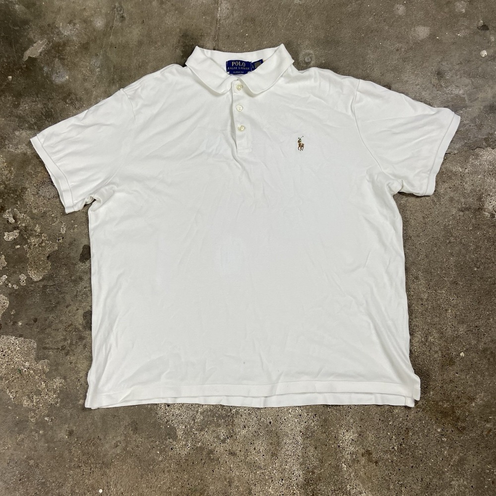 Polo Ralph Lauren Polo Shirt Size Large White Soft Cotton Flesh Pony Logo